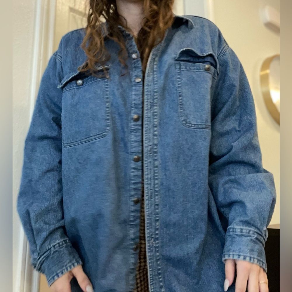 Vintage Orvis Aztec Blanket Lined‎ Denim Chambray Jacket Size Large